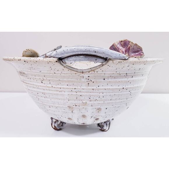 Studio Art Pottery Ornate Speckled Glazed Berry Bowl/ Colander Kitchen Decor EUC - Picture 5 of 12
